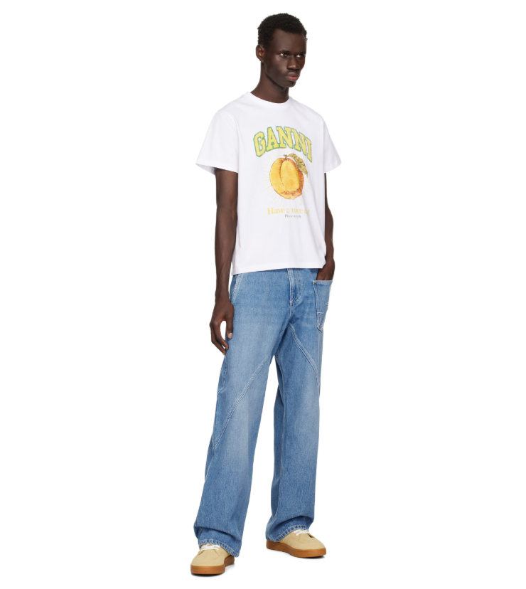 GANNI Bright Peach Graphic T-Shirt