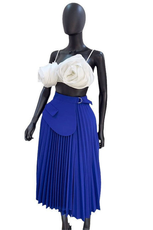 Pleated Chaps Buckle Maxi Skirt
