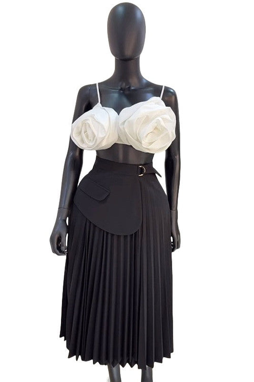 Pleated Chaps Buckle Maxi Skirt