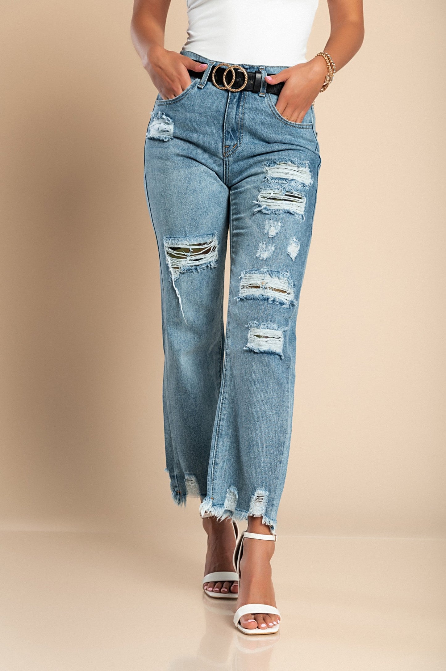 Women’s Cotton Ripped Camo Pocket Denim