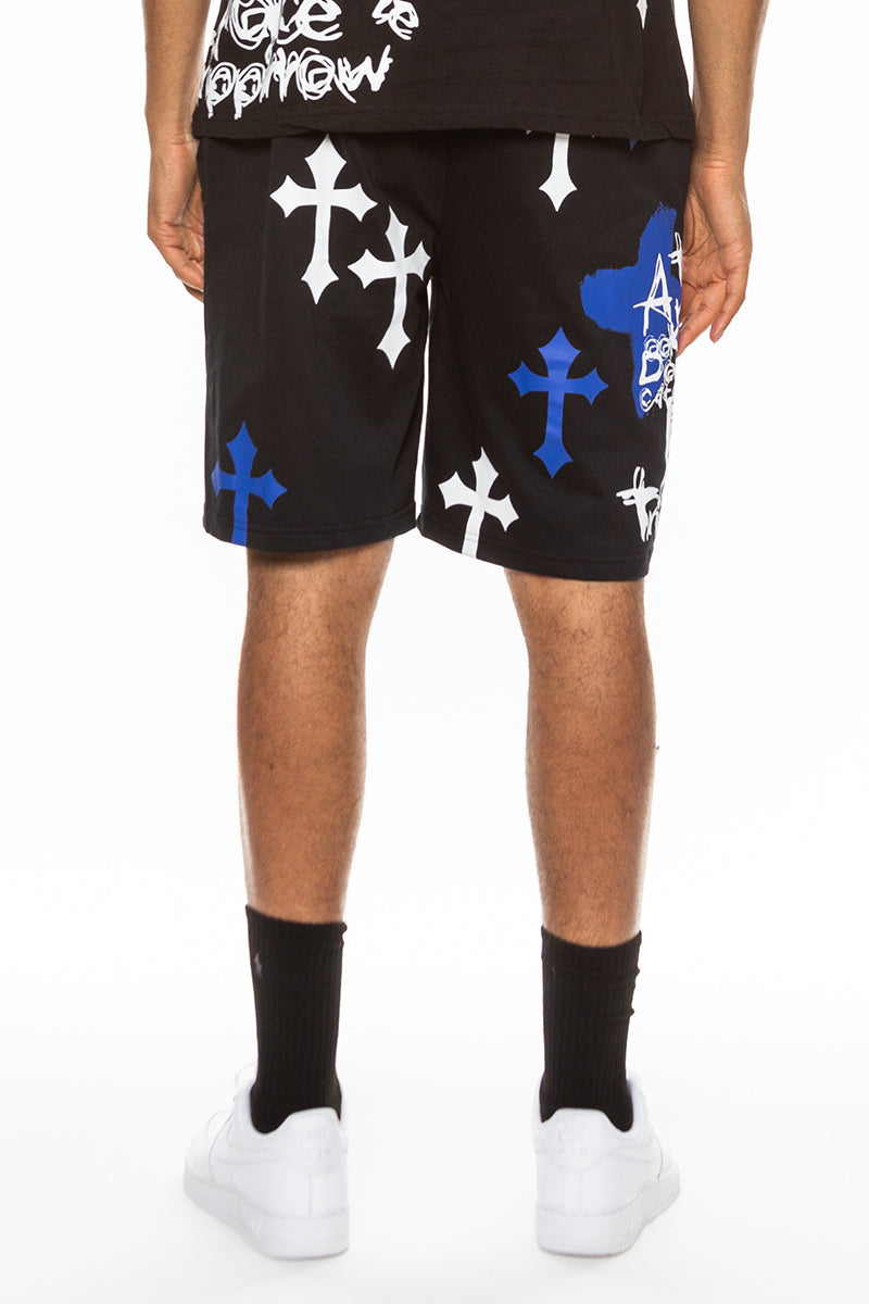 Bejewelled Chrome Skull Cotton-Blend Shorts