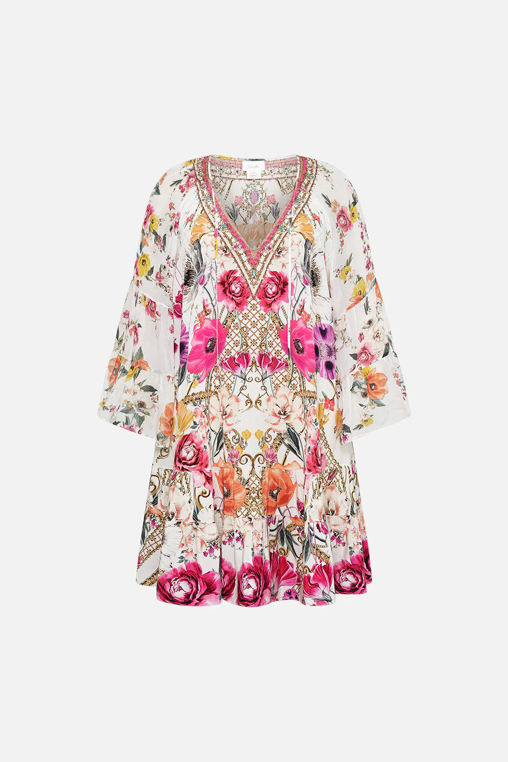 CAMILLA 100% Silk "Destiny Calling" Gathered Panel Mini Dress
