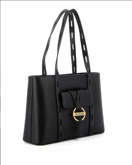 Love MOSCHINO Large Leather Messenger Bag (Black)