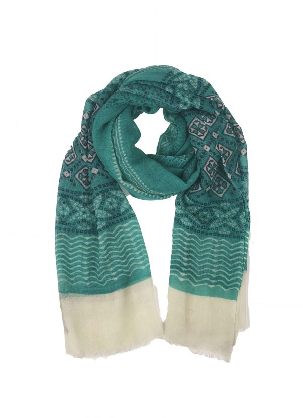 Hand Painted Wool And Silk Blend Scarf (Turquoise)