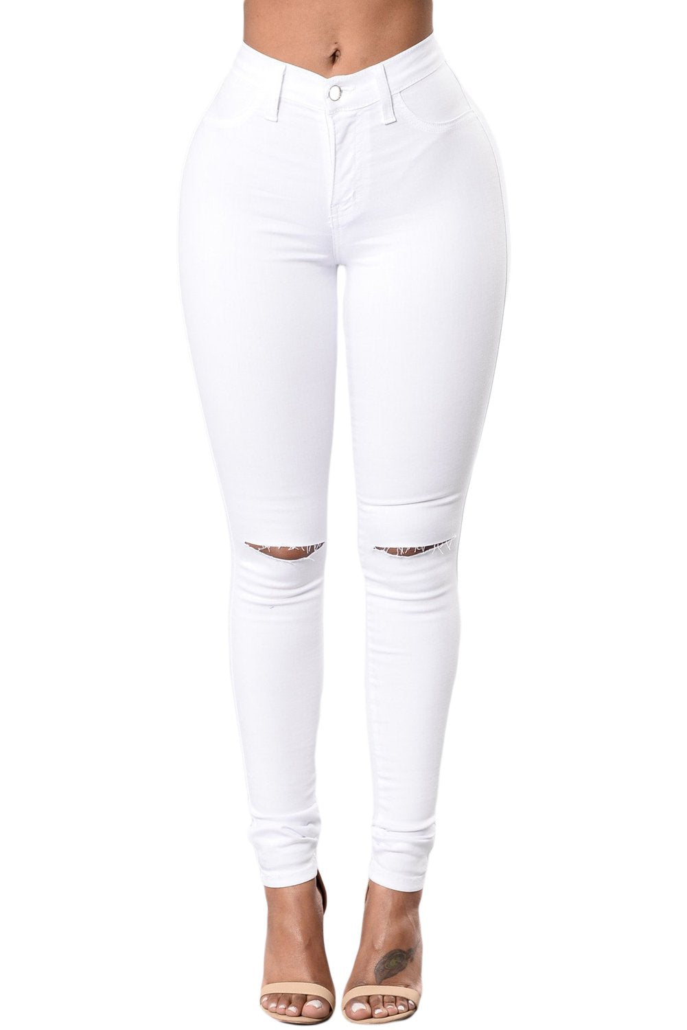 Denim Slit Knee SKINNY Jeans (White)