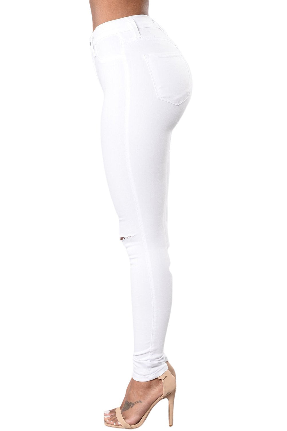 Denim Slit Knee SKINNY Jeans (White)