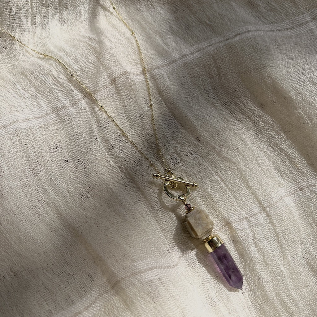 Brass & Amethyst Lariat Drop Necklace