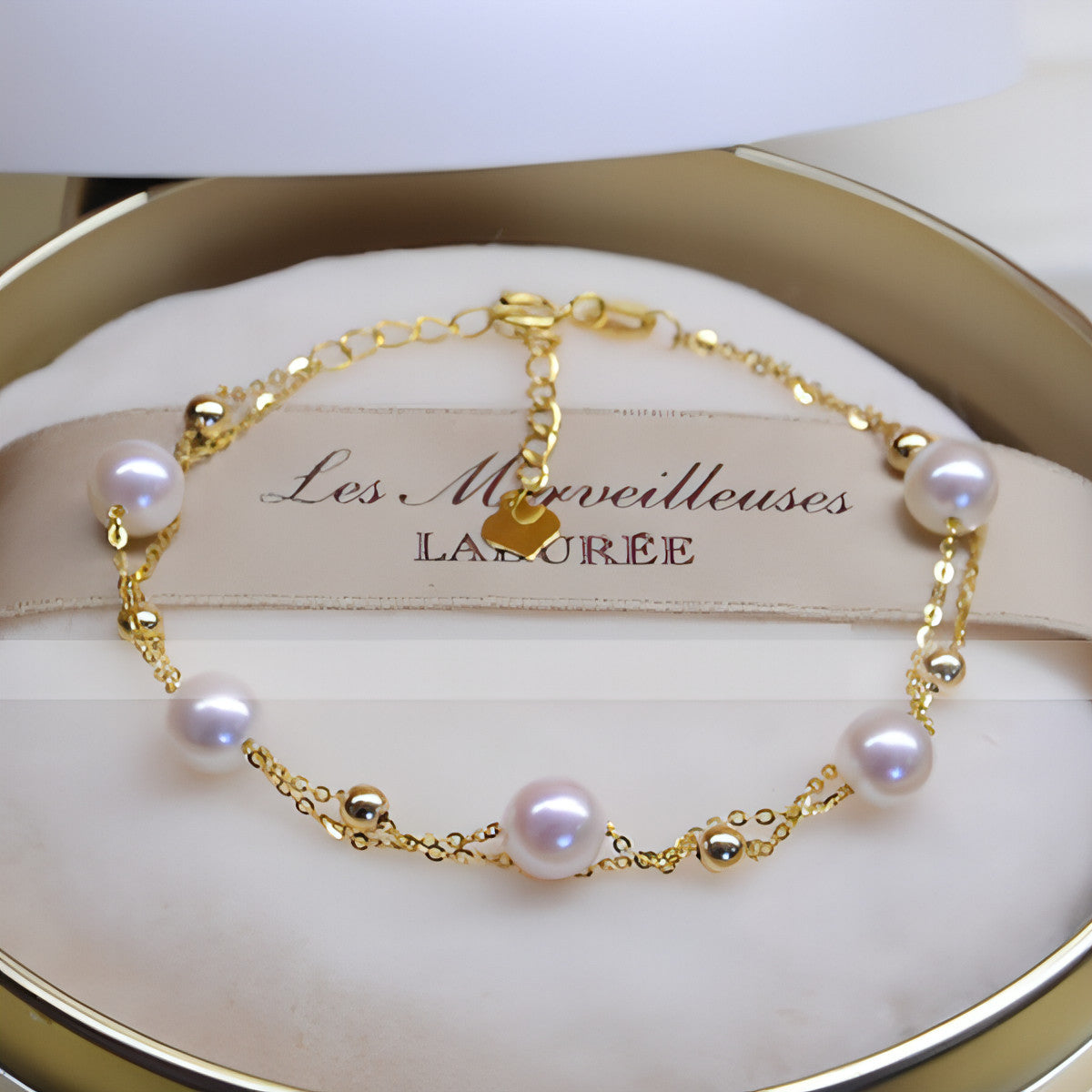 Double Layer 18K Gold & Seawater Pearl Bracelet
