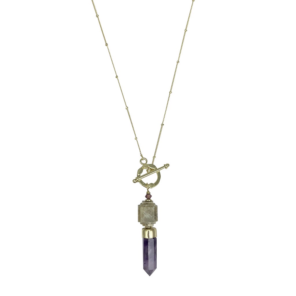 Brass & Amethyst Lariat Drop Necklace