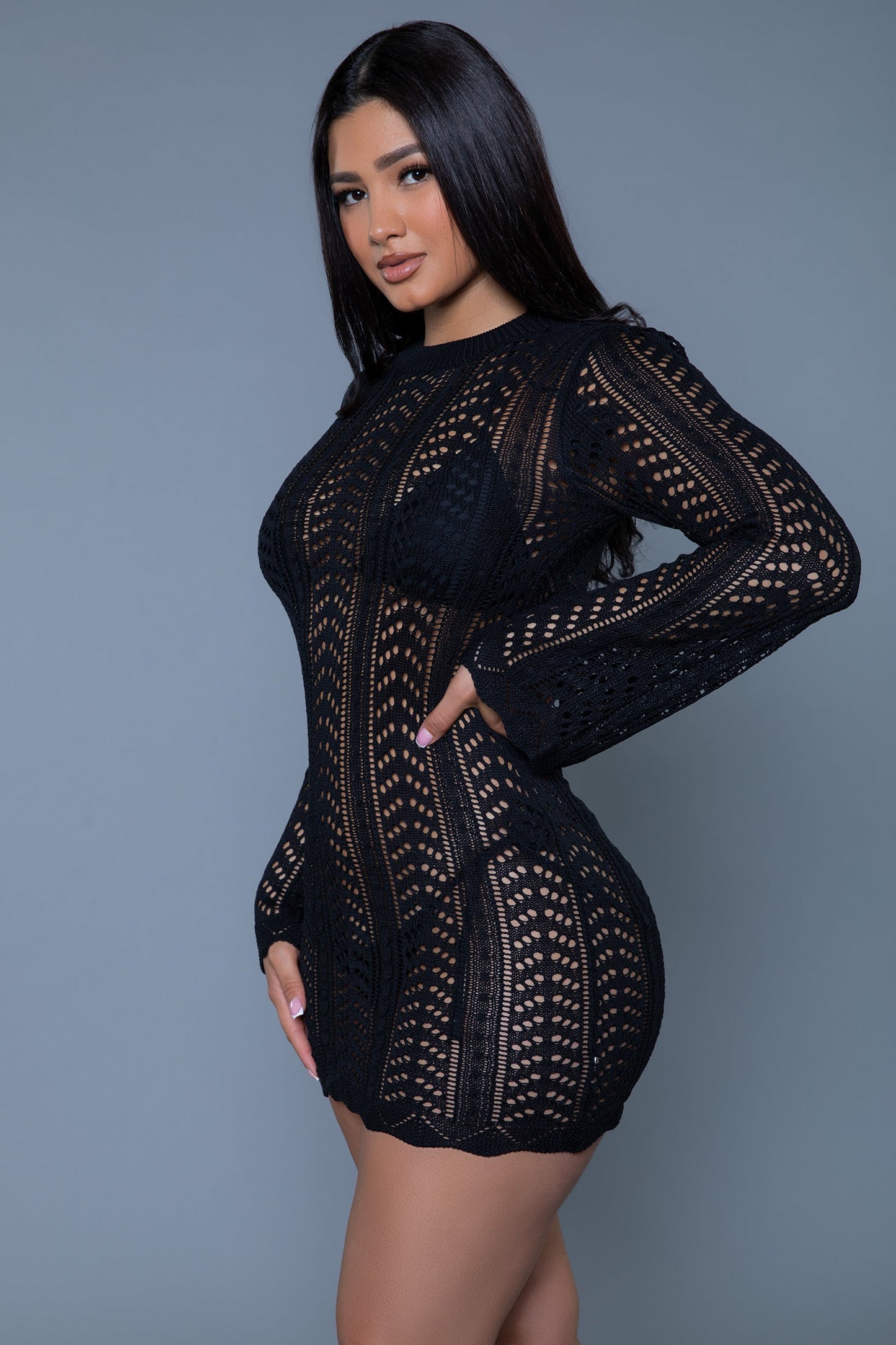 Bell Sleeve Crochet Mini Dress