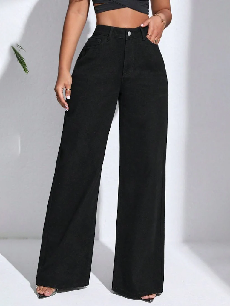 Cotton High Rise Denim Jeans (Black)
