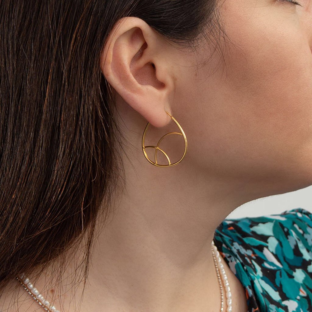 24k Gold Plated Silver Geometric Hoop Earrings