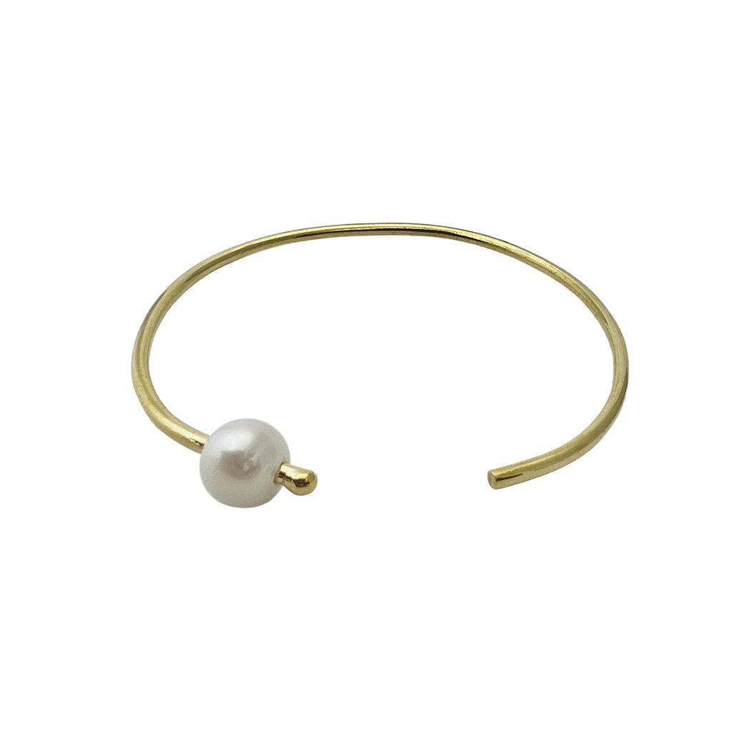14K Plated Brass & Freshwater Pearl Open Bracelet