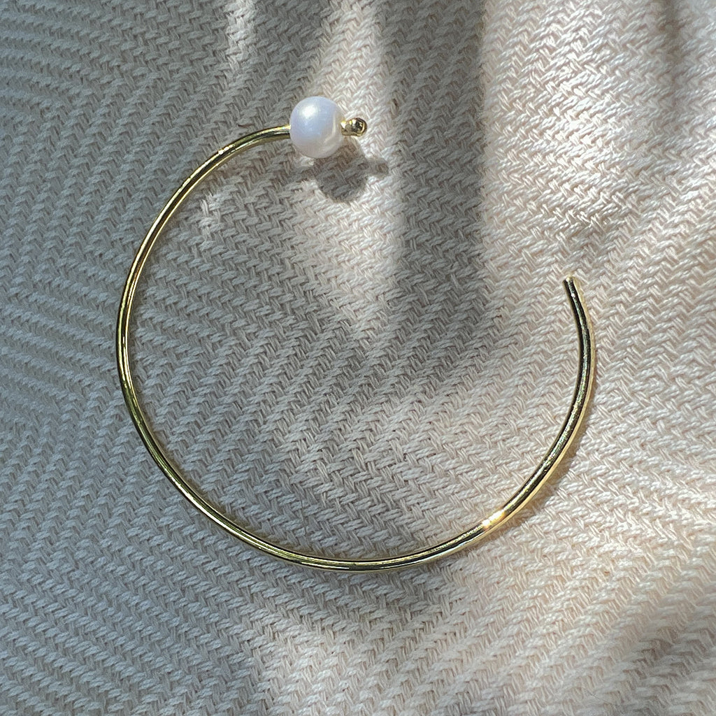 14K Plated Brass & Freshwater Pearl Open Bracelet