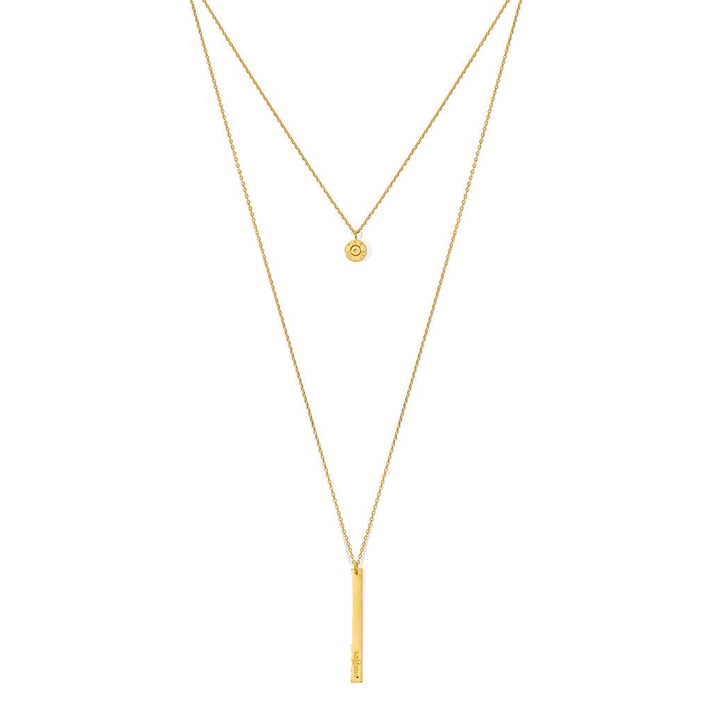 Engraved Layered 14k Gold Plated Bullet Drop Necklace