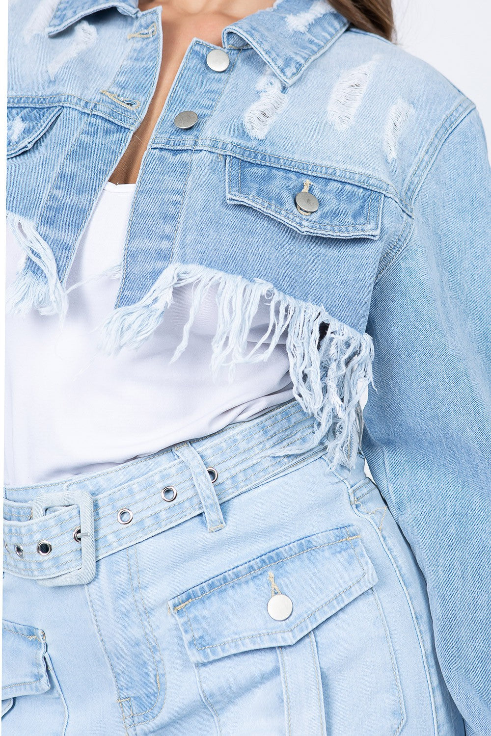 Cotton Cowgirl Distressed Denim Cropped  Jacket