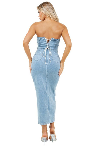 Denim Corset Maxi Dress