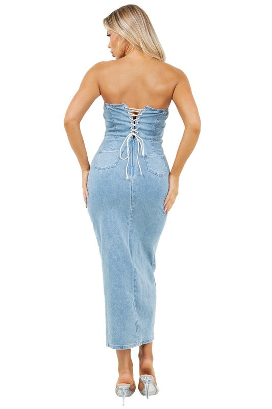 Denim Corset Maxi Dress