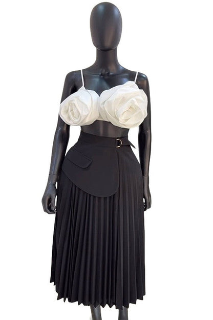 Pleated Chaps Buckle Maxi Skirt