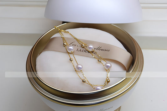 Double Layer 18K Gold & Seawater Pearl Bracelet