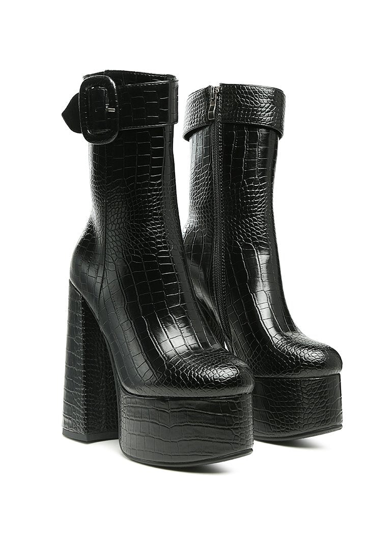 Croc Faux Leather Platform Boots