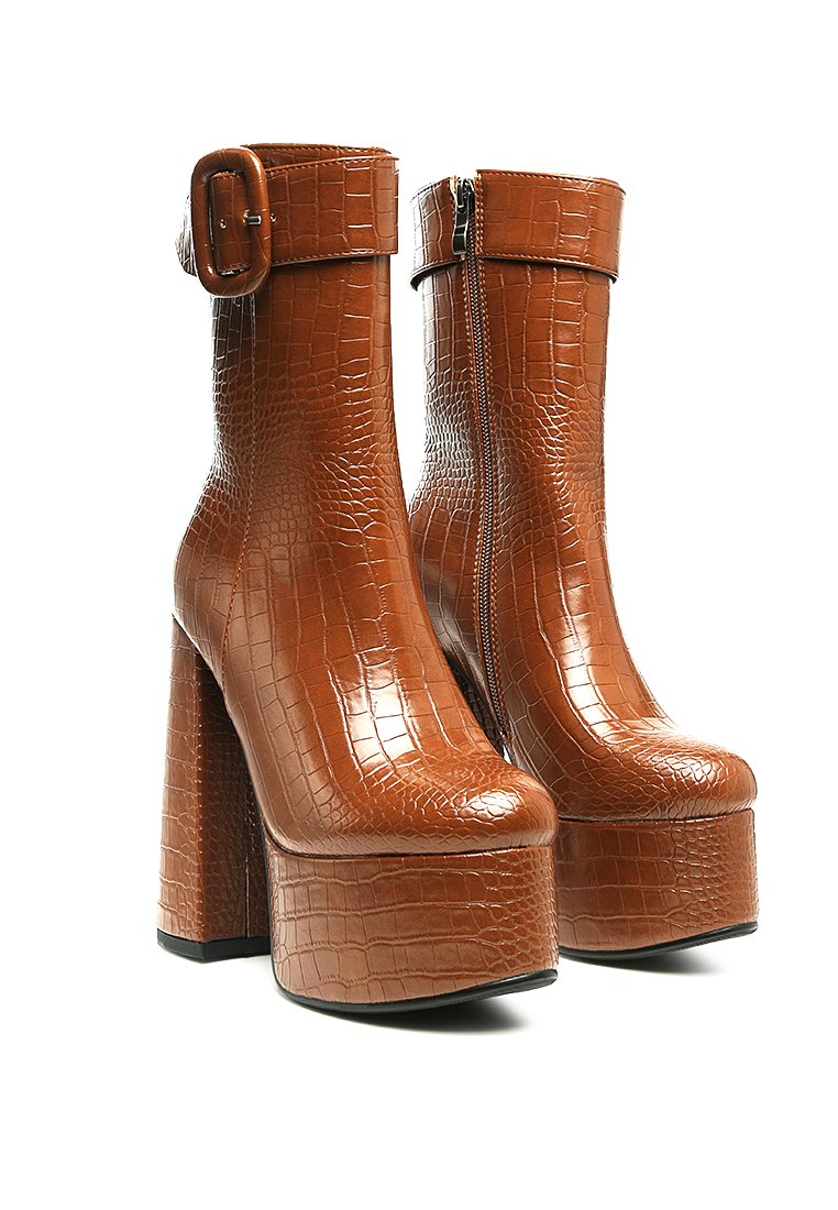 Croc Faux Leather Platform Boots
