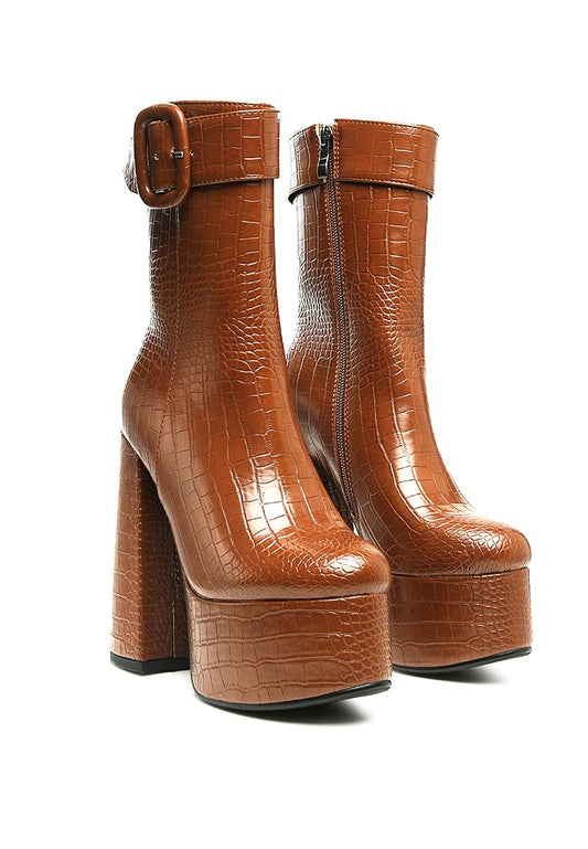 Croc Faux Leather Platform Boots