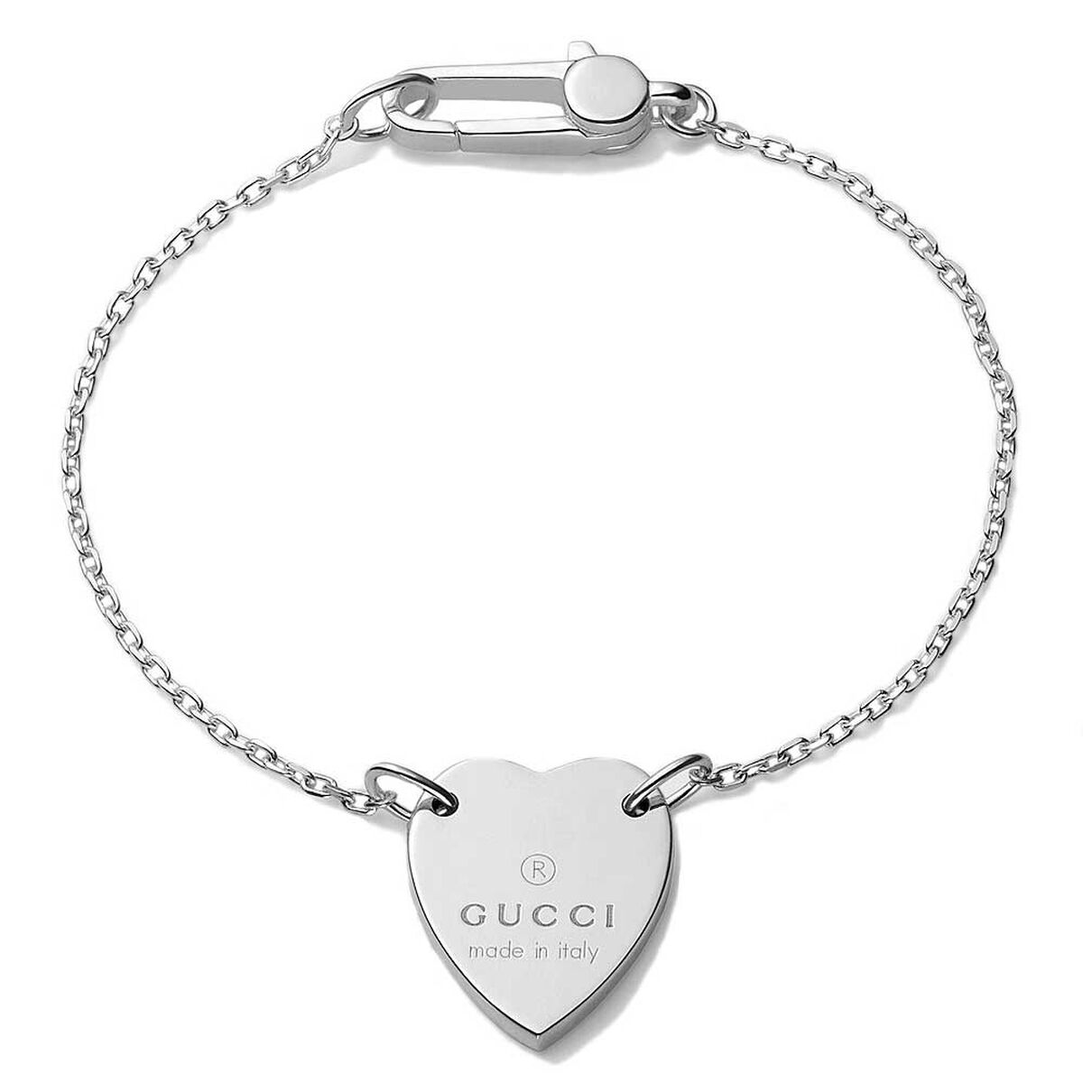 Gucci Trademark Engraved Sterling Heart Bracelet