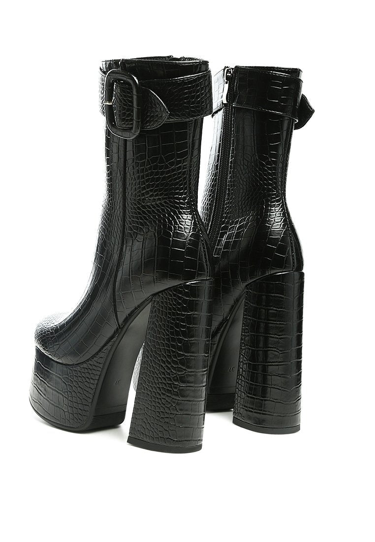 Croc Faux Leather Platform Boots