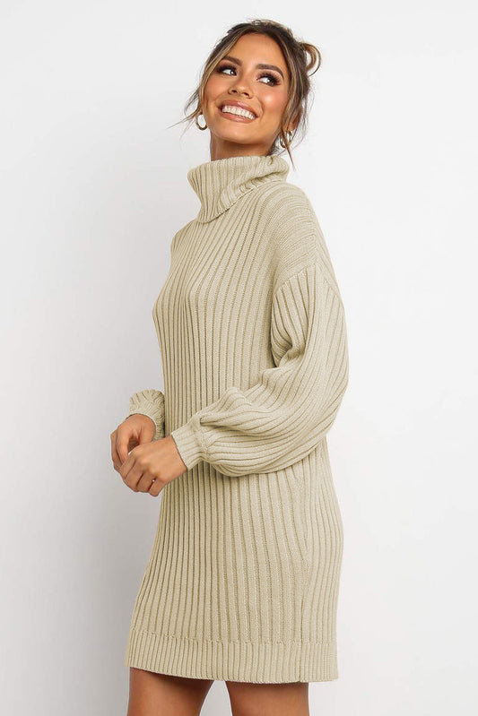 Oversized Turtleneck Sweater Dress (Apricot)