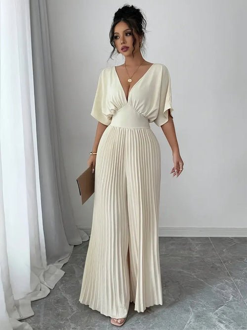 Pleated Wrap-Style Maxi Romper