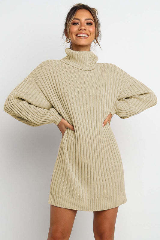 Oversized Turtleneck Sweater Dress (Apricot)