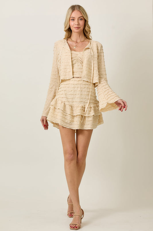 3PC Camisole & Ruffled Skirt Set (Beige)