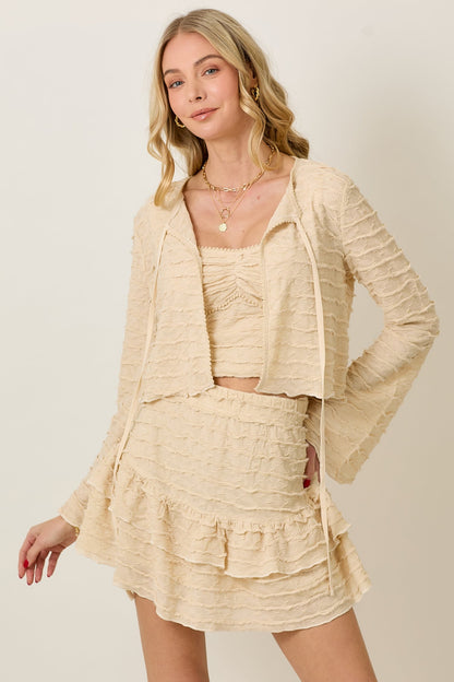 3PC Camisole & Ruffled Skirt Set (Beige)
