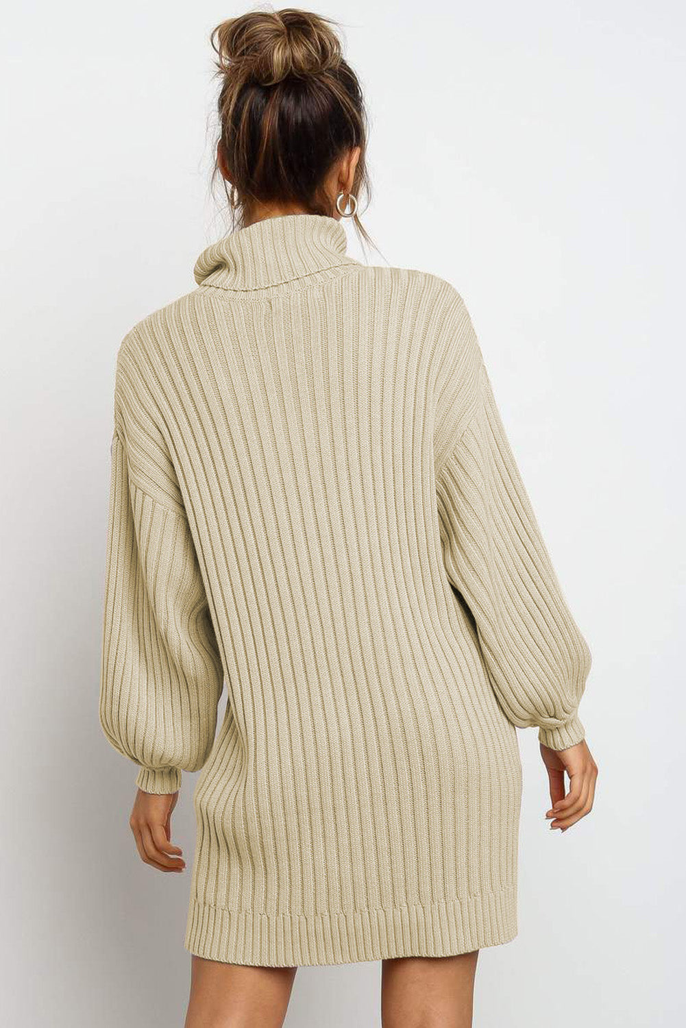 Oversized Turtleneck Sweater Dress (Apricot)