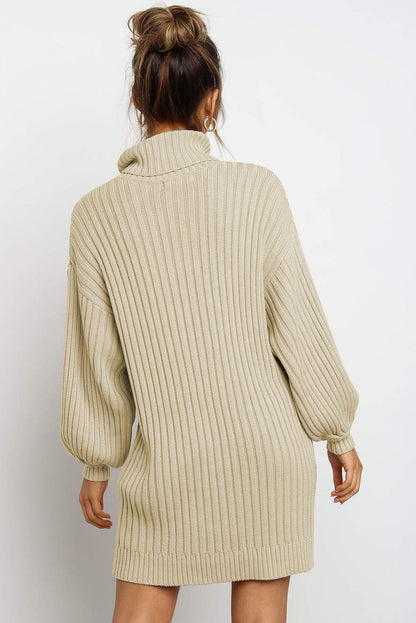 Oversized Turtleneck Sweater Dress (Apricot)