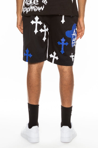 Bejewelled Chrome Skull Cotton-Blend Shorts