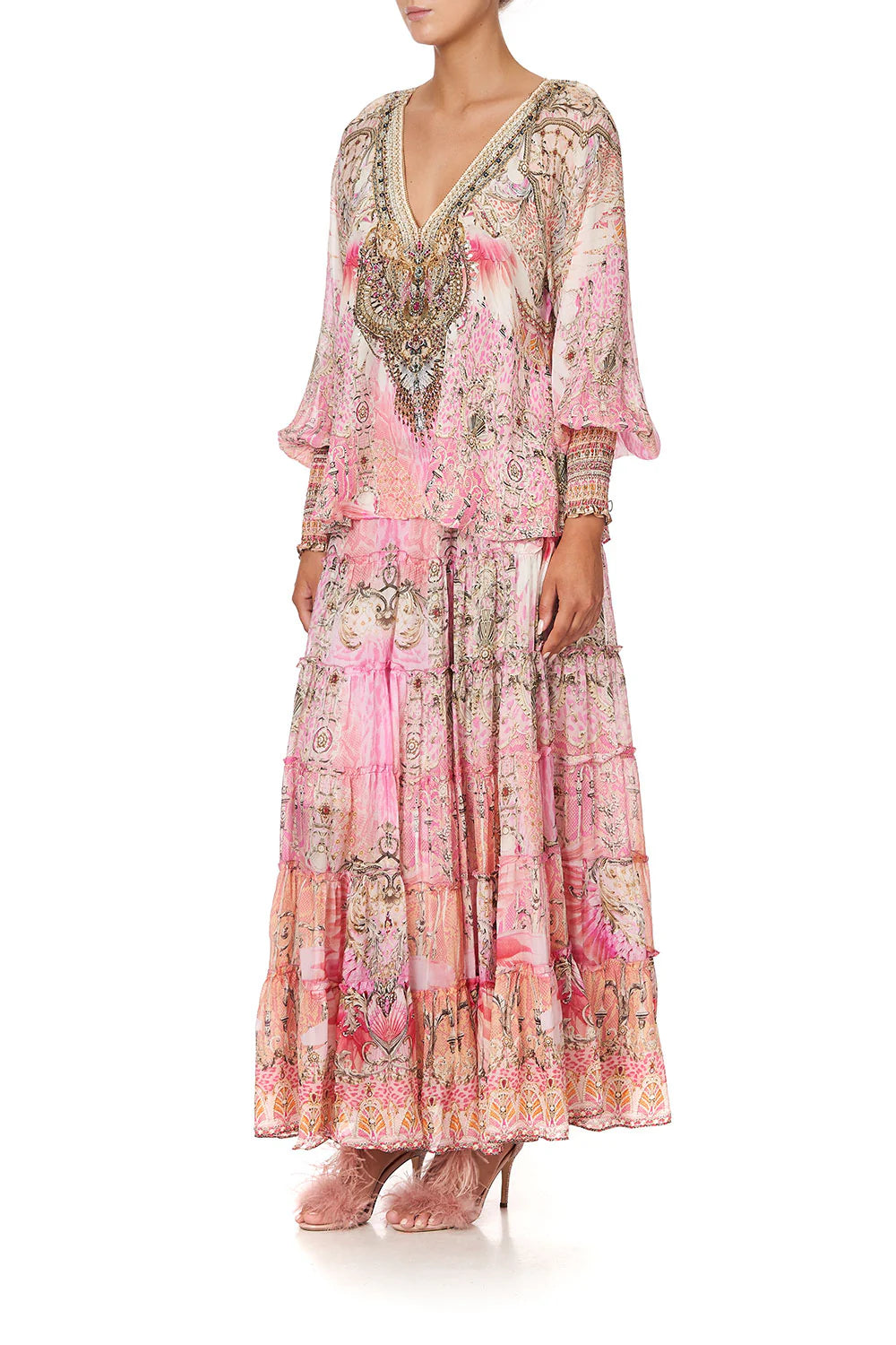 CAMILLA 100% Silk "Deco Darling" Shirred Cuff Skirt Set