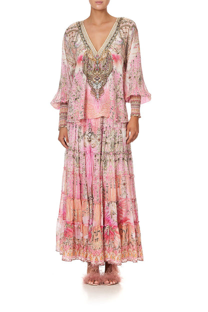 CAMILLA 100% Silk "Deco Darling" Shirred Cuff Skirt Set