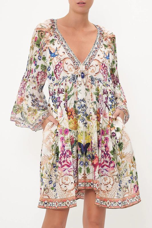 CAMILLA 100% Silk "Queen's Bee Hive" Mini Dress