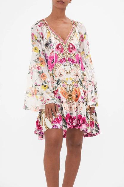 CAMILLA 100% Silk "Destiny Calling" Gathered Panel Mini Dress