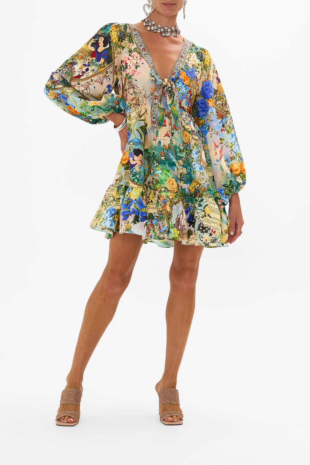 CAMILLA 100% Silk "The Kindest One Of All" Tie-Front Mini Dress