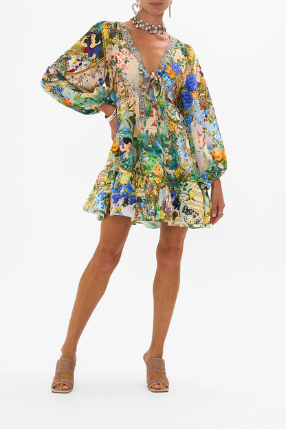 CAMILLA 100% Silk "The Kindest One Of All" Tie-Front Mini Dress