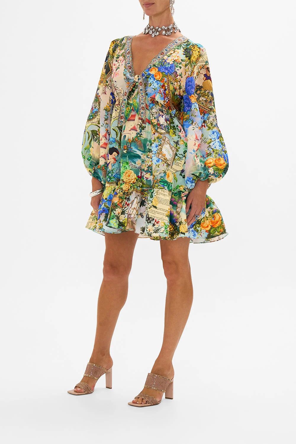 CAMILLA 100% Silk "The Kindest One Of All" Tie-Front Mini Dress
