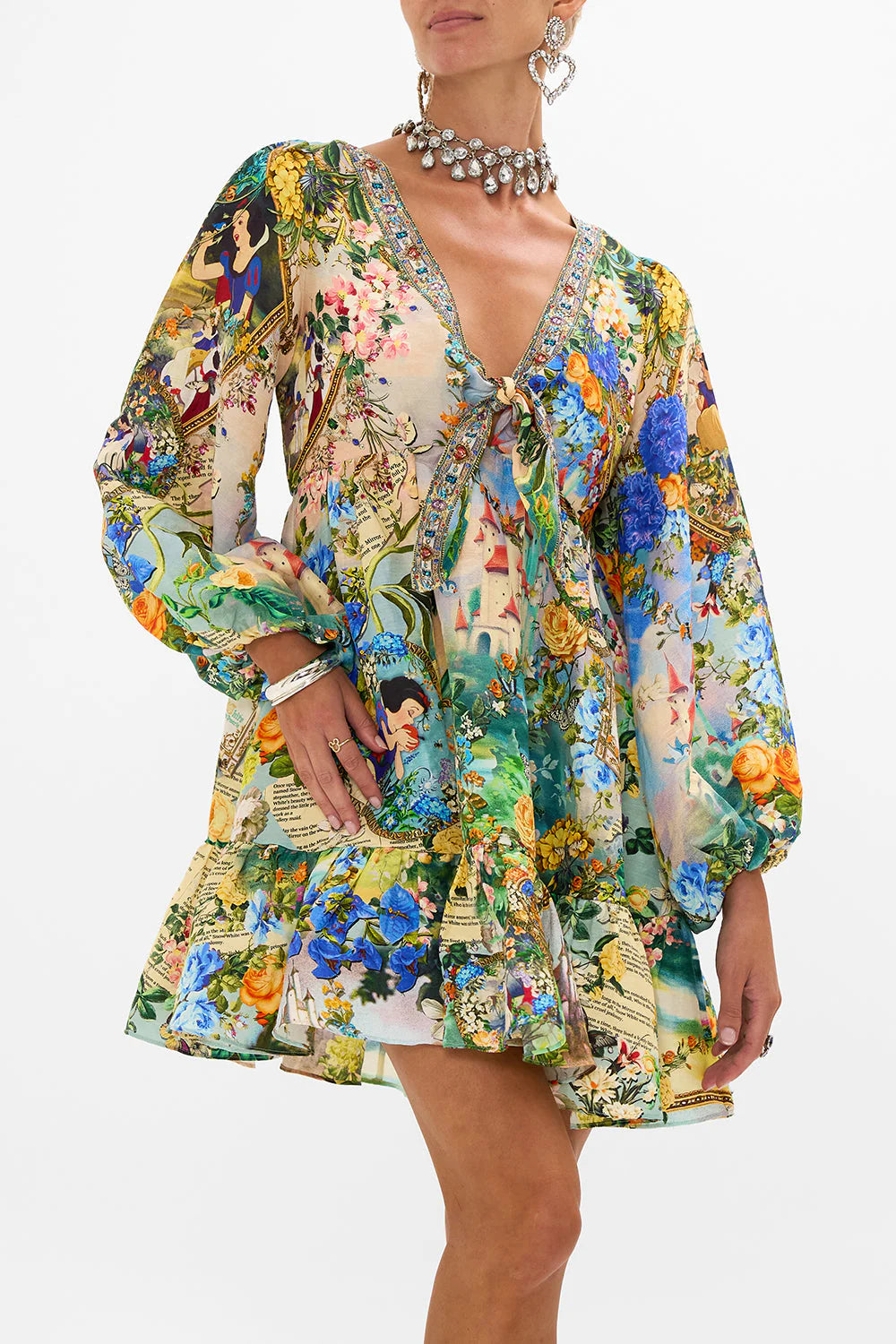 CAMILLA 100% Silk "The Kindest One Of All" Tie-Front Mini Dress