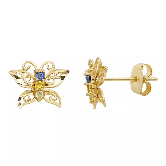 14K Yellow Gold Butterfly Earrings w/ Gems