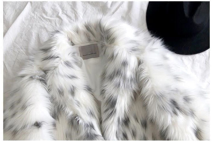 Faux Fox Fur Snow Leopard Print Coat