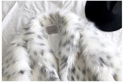 Faux Fox Fur Snow Leopard Print Coat