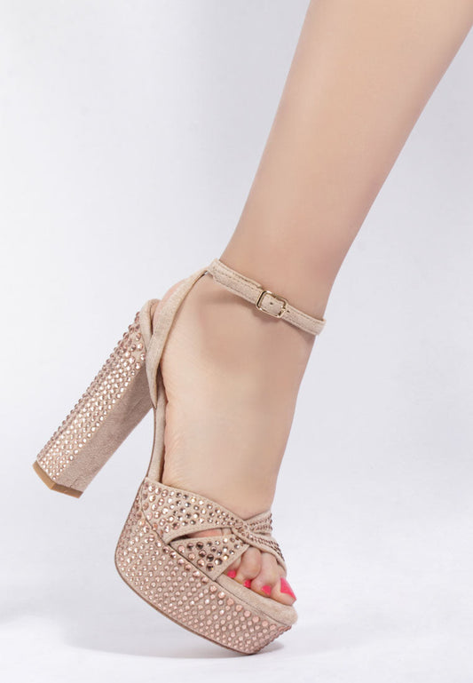 London Rag 'Bellini" Diamante Block Heeled Sandals