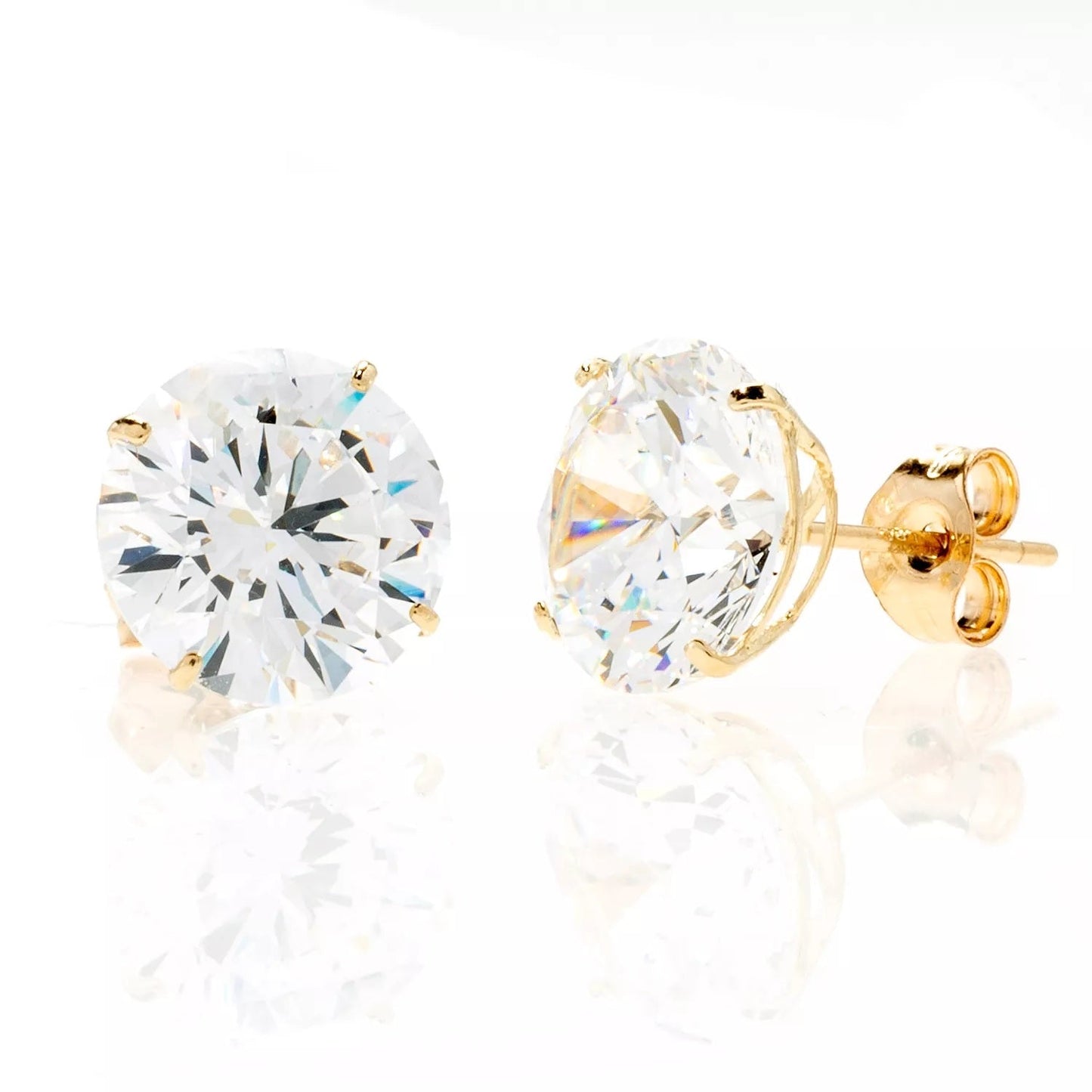 14K Yellow Gold Round CZ Stud Earrings